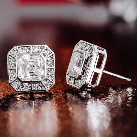 2ct Diamond Mens 925 Sterling Silver Square Stud Earrings Stamped Jewelry NEW